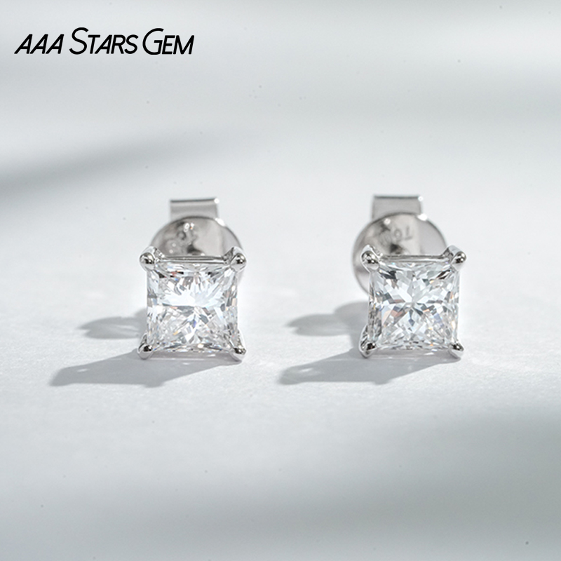 AAAStarsgem 4×4mm Princess Cut Lab Grown Diamond 18K White Gold Diamond Stud Earrings