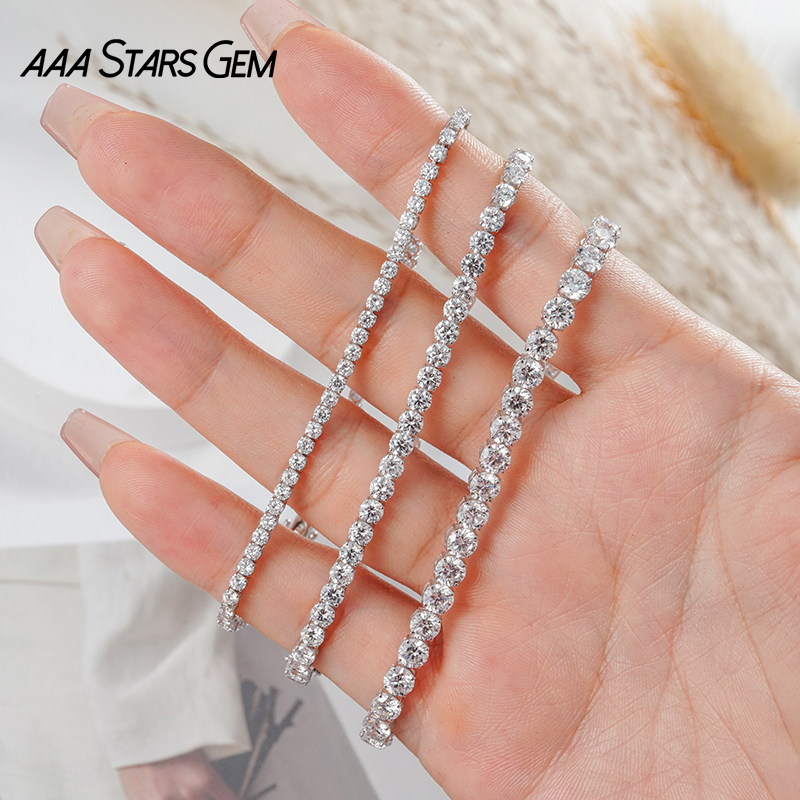 AAAStarsGem 1.4-4.1mm Round Brilliant Cut Lab Grown Diamond 9K 10K 14K 18K Gold Tennis Bracelets