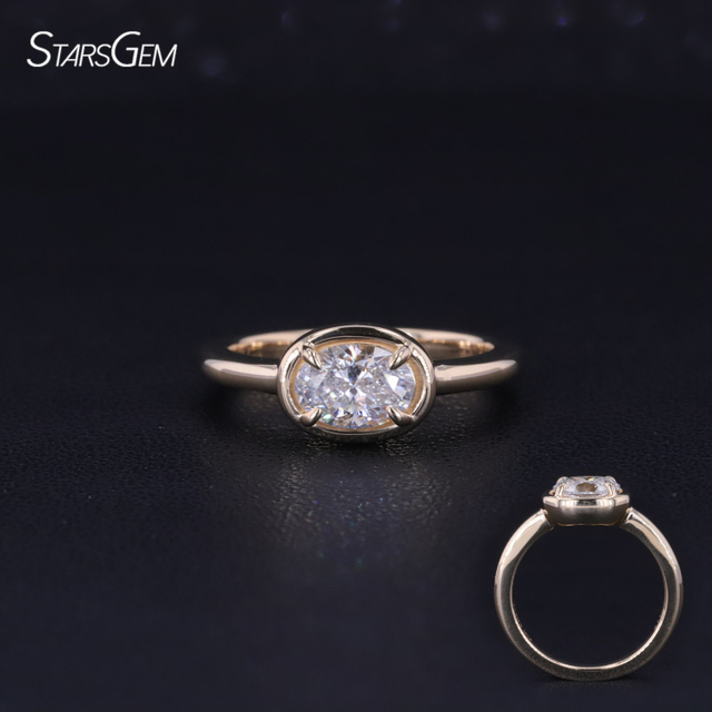 Starsgem 10k 14k 18k 1.0ct east-west Oval Bezel Ring IGI certificate Lab Diamond Gemstones Ring