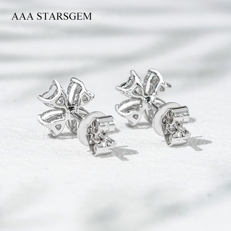 AAAStarsgem 3×3mm Heart Cut Lab Grown Diamond Four Leaves Clover Shape 18K White Gold Diamond Stud Earrings