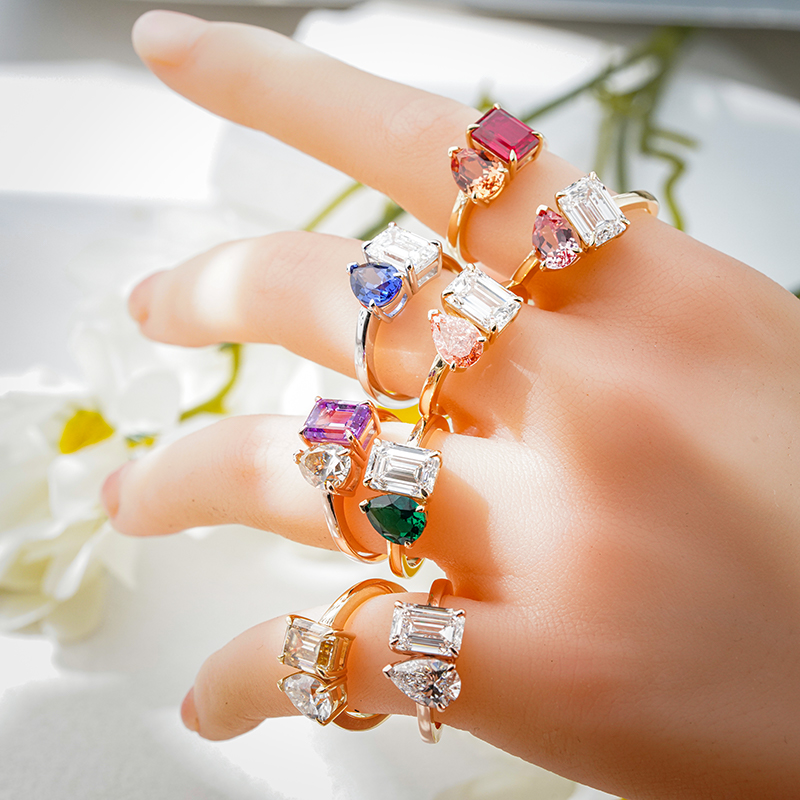 Toi Et Moi Ring Solid Gold White Yellow Rose Solid Gold Color Moissanite Lab Grown Gemstone Engagement Ring