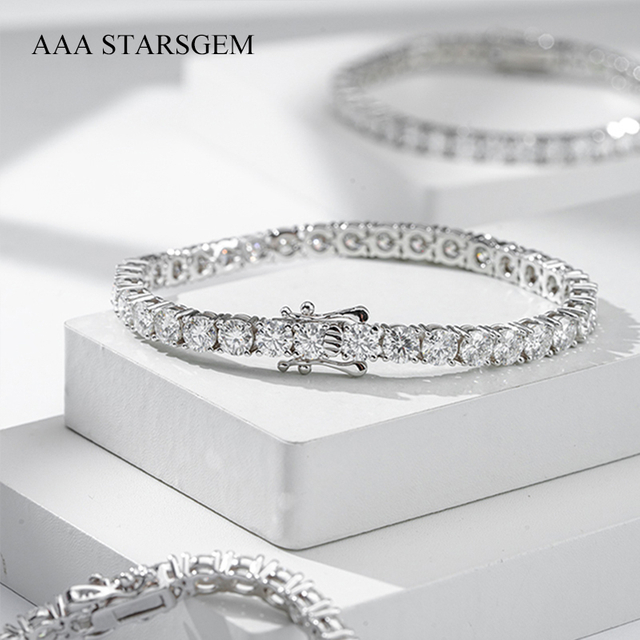 Round Brilliant Cut Moissanite S925 Sterling Silver Tennis Bracelets