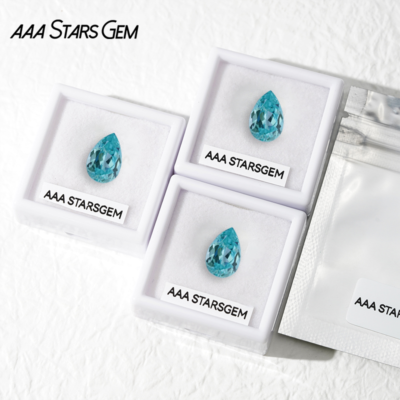 AAAStarsgem Lab Grown Paraiba Color Loose Stone Pear Cut Synthetic Lab grown Gemstone for Jewelry 