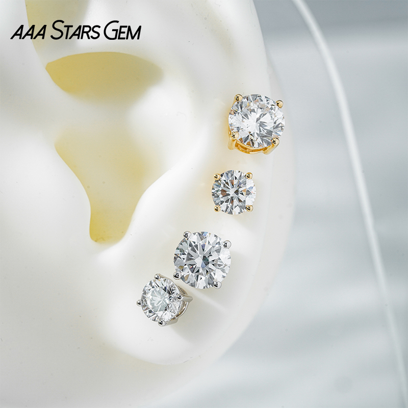 AAAStarsgem Different Sizes Round Brilliant Cut Lab Grown Diamond 10K Gold Diamond Stud Earrings