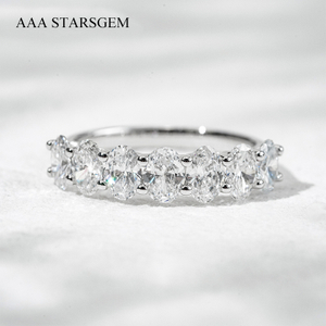 18K White Gold Half Circle 7 Stones Diamond Eternity Band Oval Cut Lab Grown Diamond Wedding Ring