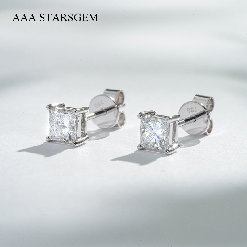 AAAStarsgem 4×4mm Princess Cut Lab Grown Diamond 18K White Gold Diamond Stud Earrings