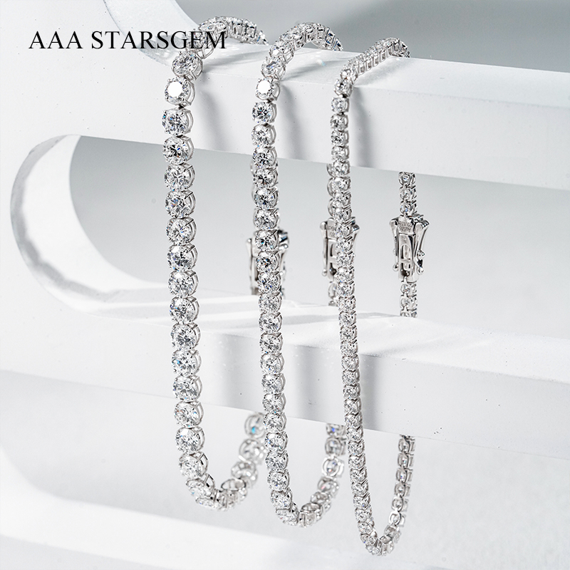 AAAStarsGem 1.4-4.1mm Round Brilliant Cut Lab Grown Diamond 9K 10K 14K 18K Gold Tennis Bracelets