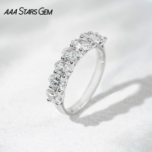 18K White Gold Half Circle 7 Stones Diamond Eternity Band Oval Cut Lab Grown Diamond Wedding Ring