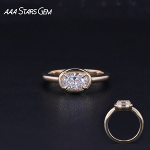 AAAStarsgem 10k 14k 18k 1.0ct east-west Oval Bezel Ring IGI certificate Lab Diamond Gemstones Ring