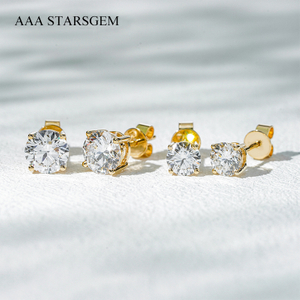 AAAStarsgem Different Sizes Round Brilliant Cut Lab Grown Diamond 10K Gold Diamond Stud Earrings