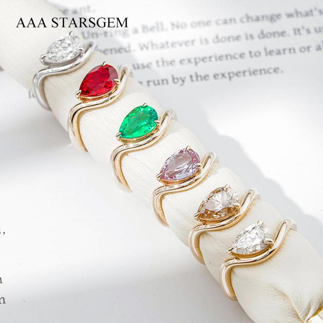 AAAStarsgem Custom Real 9K 10K 14K 18K Solid Gold with 6x9mm 1.0ct Pear Cut IGI Lab Diamond Engagement Rings