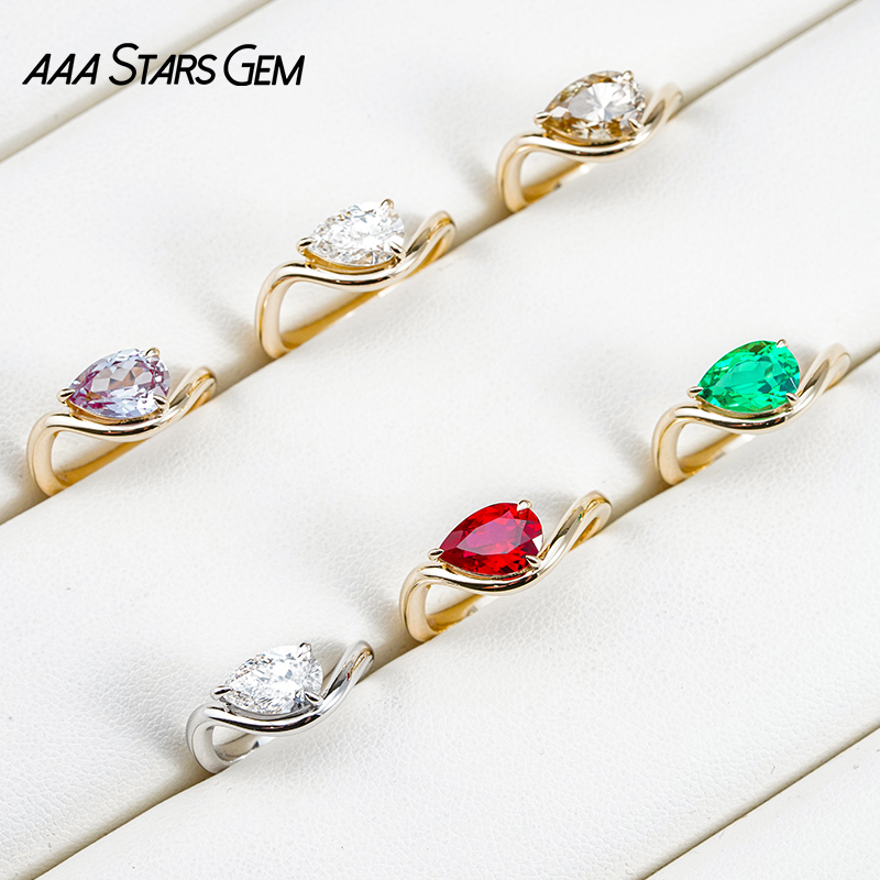AAAStarsgem Custom Real 9K 10K 14K 18K Solid Gold with 6x9mm 1.0ct Pear Cut IGI Lab Diamond Engagement Rings