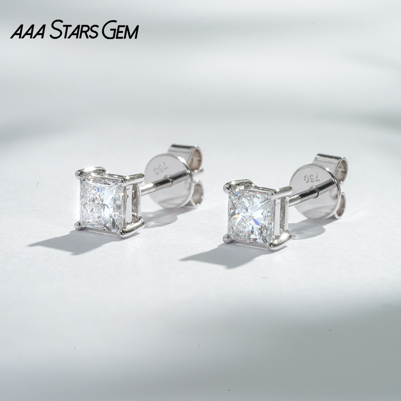 AAAStarsgem 4×4mm Princess Cut Lab Grown Diamond 18K White Gold Diamond Stud Earrings