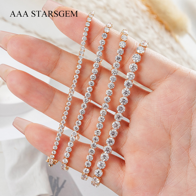 AAAStarsGem 1.4-4.1mm Round Brilliant Cut Lab Grown Diamond 9K 10K 14K 18K Gold Tennis Bracelets
