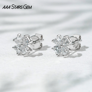 AAAStarsgem 3×3mm Heart Cut Lab Grown Diamond Four Leaves Clover Shape 18K White Gold Diamond Stud Earrings