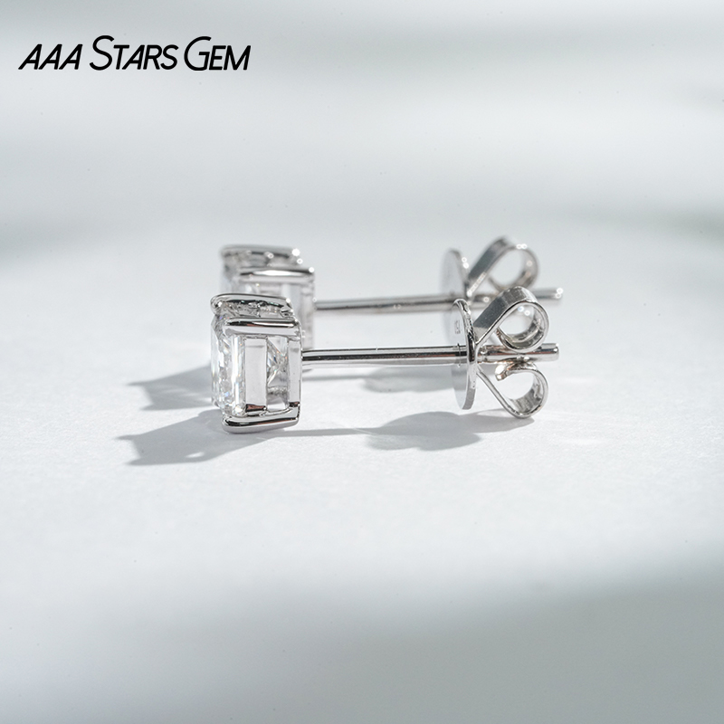 AAAStarsgem 4×4mm Princess Cut Lab Grown Diamond 18K White Gold Diamond Stud Earrings