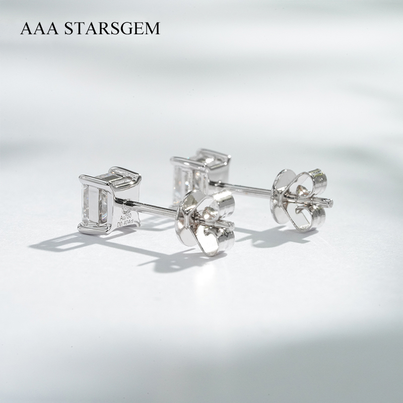 AAAStarsgem 4×4mm Princess Cut Lab Grown Diamond 18K White Gold Diamond Stud Earrings