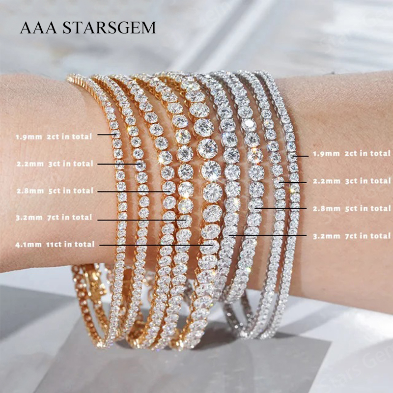 AAAStarsGem 1.4-4.1mm Round Brilliant Cut Lab Grown Diamond 9K 10K 14K 18K Gold Tennis Bracelets