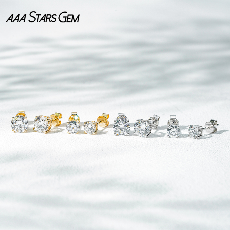 AAAStarsgem Different Sizes Round Brilliant Cut Lab Grown Diamond 10K Gold Diamond Stud Earrings