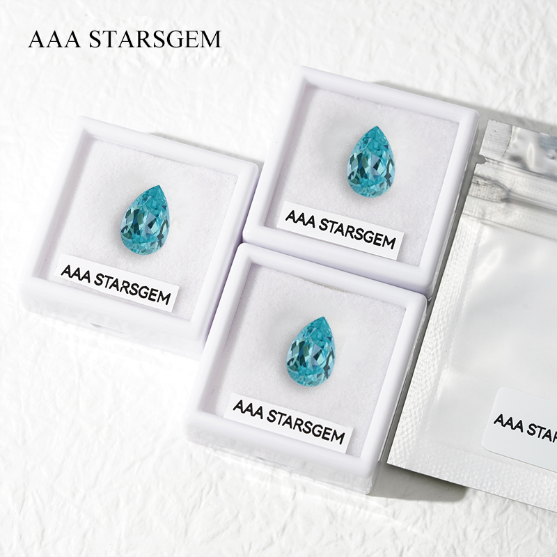 AAAStarsgem Lab Grown Paraiba Color Loose Stone Pear Cut Synthetic Lab grown Gemstone for Jewelry 