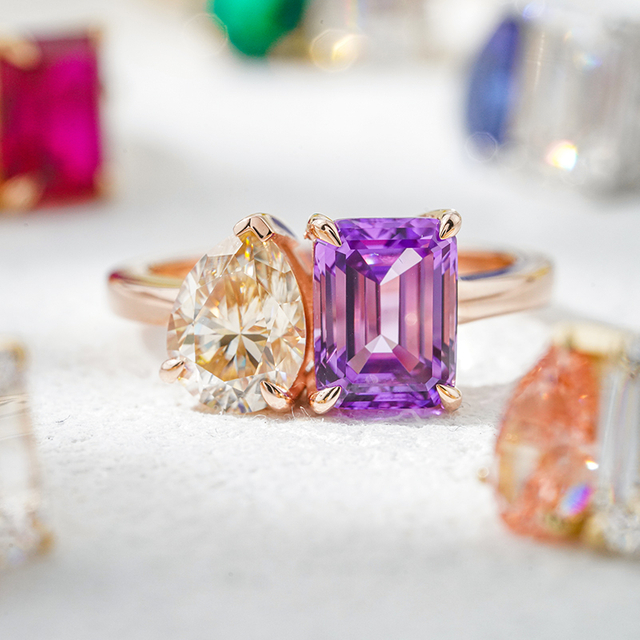 Toi Et Moi Ring Solid Gold White Yellow Rose Solid Gold Color Moissanite Lab Grown Gemstone Engagement Ring