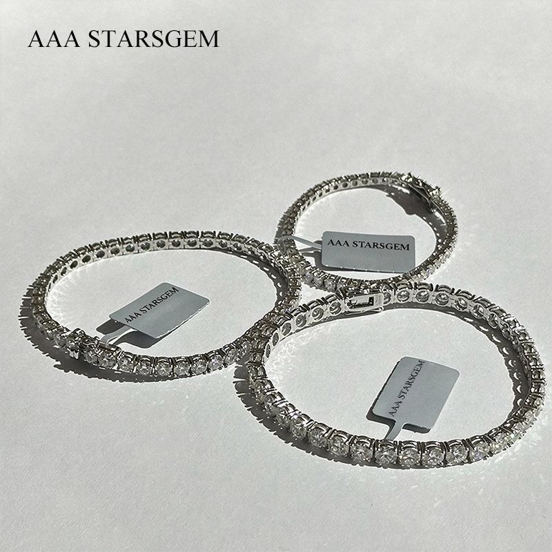 Round Brilliant Cut Moissanite S925 Sterling Silver Tennis Bracelets