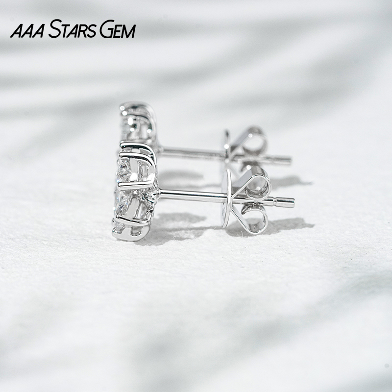 AAAStarsgem 3×3mm Heart Cut Lab Grown Diamond Four Leaves Clover Shape 18K White Gold Diamond Stud Earrings