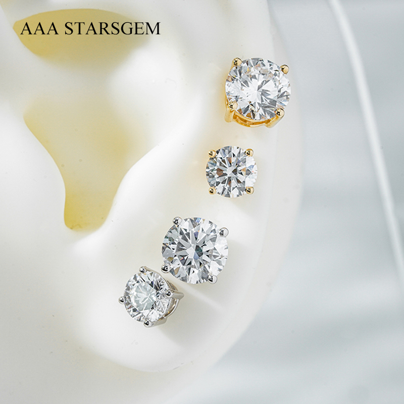AAAStarsgem Different Sizes Round Brilliant Cut Lab Grown Diamond 10K Gold Diamond Stud Earrings