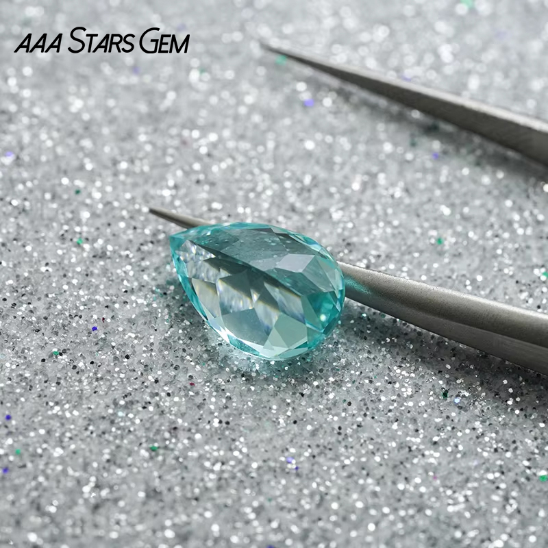 AAAStarsgem Lab Grown Paraiba Color Loose Stone Pear Cut Synthetic Lab grown Gemstone for Jewelry 