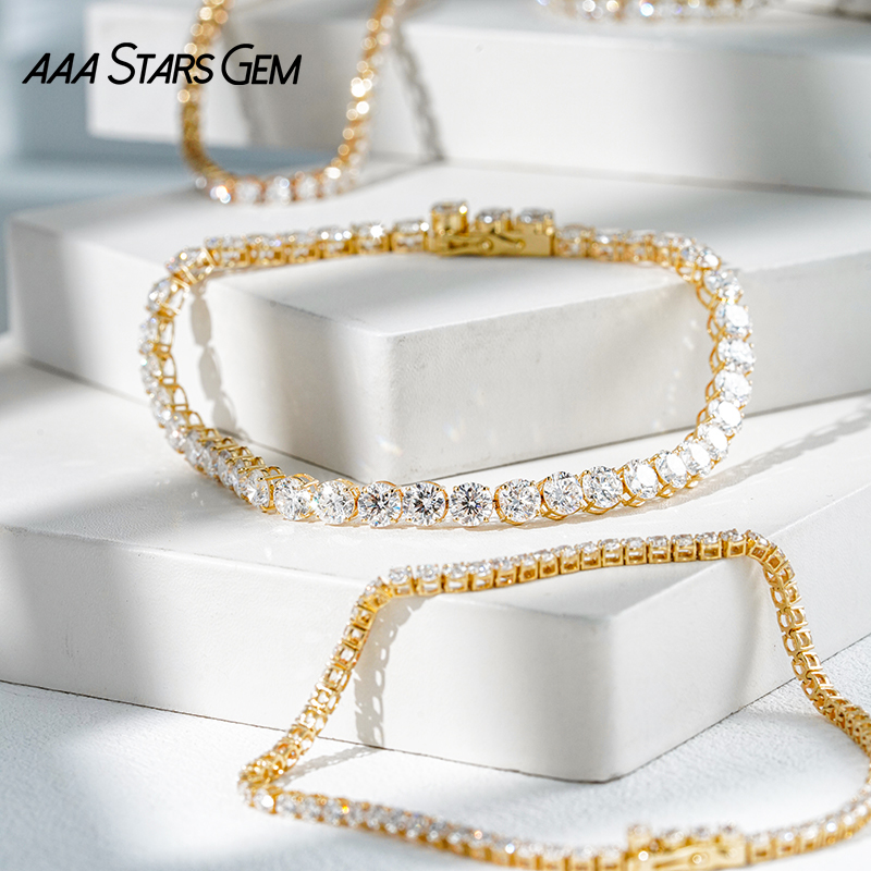 AAAStarsGem 1.4-4.1mm Round Brilliant Cut Lab Grown Diamond 9K 10K 14K 18K Gold Tennis Bracelets