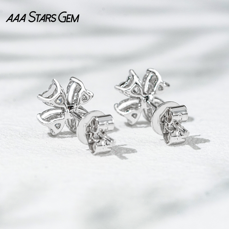 AAAStarsgem 3×3mm Heart Cut Lab Grown Diamond Four Leaves Clover Shape 18K White Gold Diamond Stud Earrings