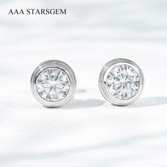 5mm & 6.5mm Round Brilliant Cut Moissanite Bezel Set S925 Sterling Silver Stud Earrings