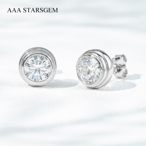 5mm & 6.5mm Round Brilliant Cut Moissanite Bezel Set S925 Sterling Silver Stud Earrings