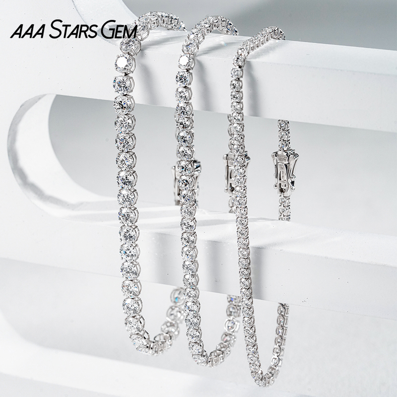 AAAStarsGem 1.4-4.1mm Round Brilliant Cut Lab Grown Diamond 9K 10K 14K 18K Gold Tennis Bracelets