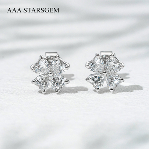 AAAStarsgem 3×3mm Heart Cut Lab Grown Diamond Four Leaves Clover Shape 18K White Gold Diamond Stud Earrings