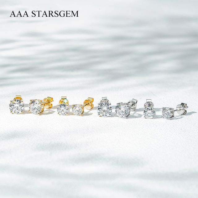 AAAStarsgem Different Sizes Round Brilliant Cut Lab Grown Diamond 10K Gold Diamond Stud Earrings