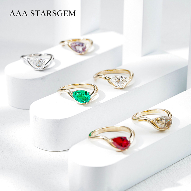 AAAStarsgem Custom Real 9K 10K 14K 18K Solid Gold with 6x9mm 1.0ct Pear Cut IGI Lab Diamond Engagement Rings
