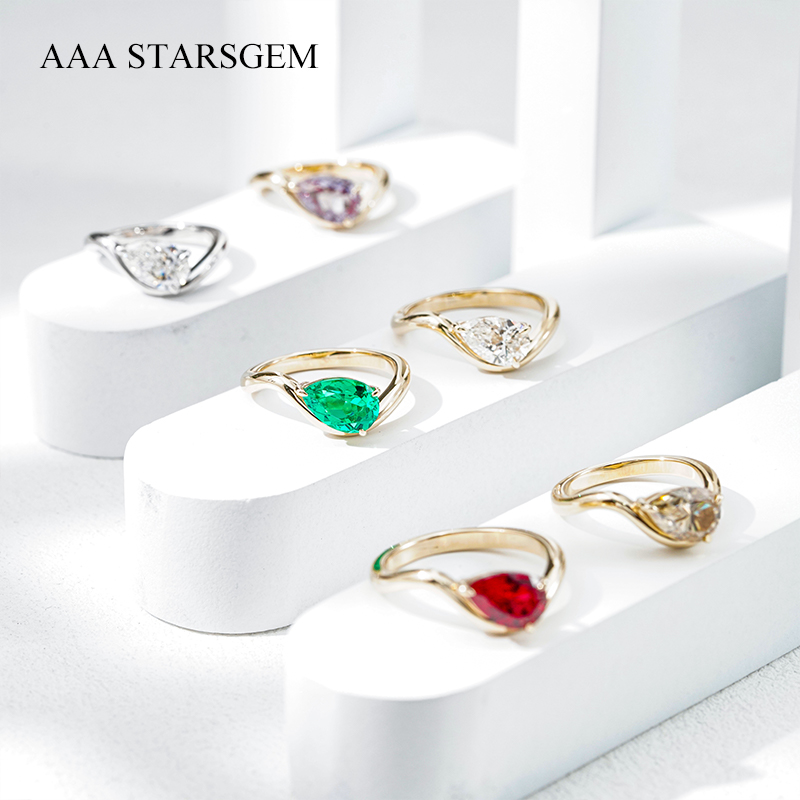 AAAStarsgem Custom Real 9K 10K 14K 18K Solid Gold with 6x9mm 1.0ct Pear Cut IGI Lab Diamond Engagement Rings