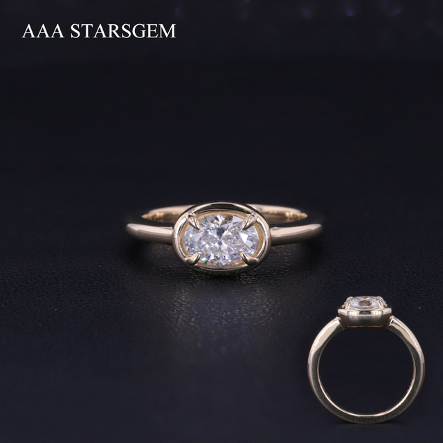 AAAStarsgem 10k 14k 18k 1.0ct east-west Oval Bezel Ring IGI certificate Lab Diamond Gemstones Ring