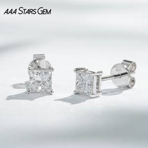 AAAStarsgem 4×4mm Princess Cut Lab Grown Diamond 18K White Gold Diamond Stud Earrings