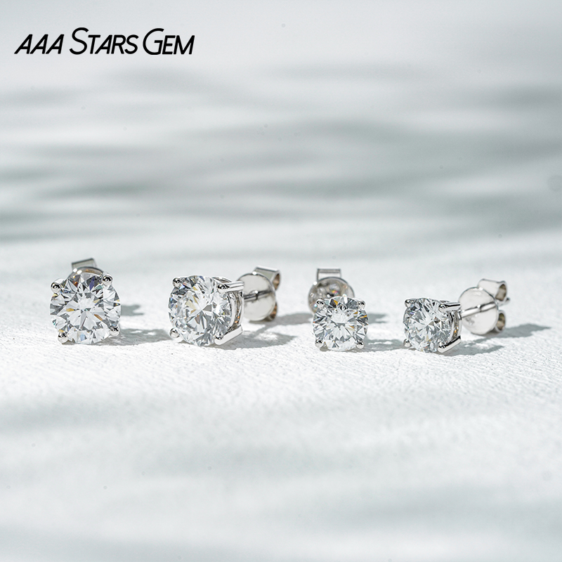 AAAStarsgem Different Sizes Round Brilliant Cut Lab Grown Diamond 10K Gold Diamond Stud Earrings