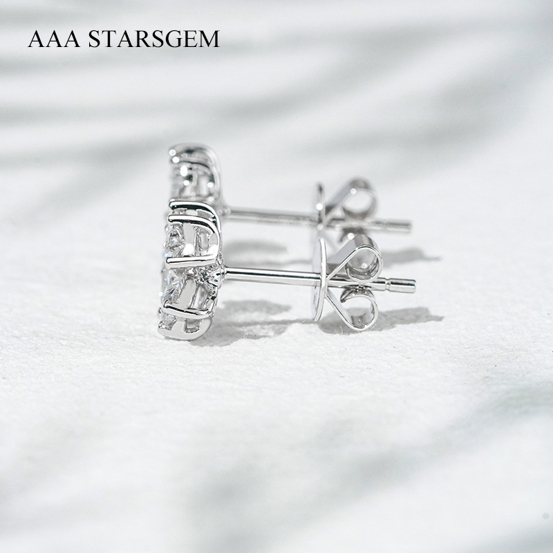 AAAStarsgem 3×3mm Heart Cut Lab Grown Diamond Four Leaves Clover Shape 18K White Gold Diamond Stud Earrings