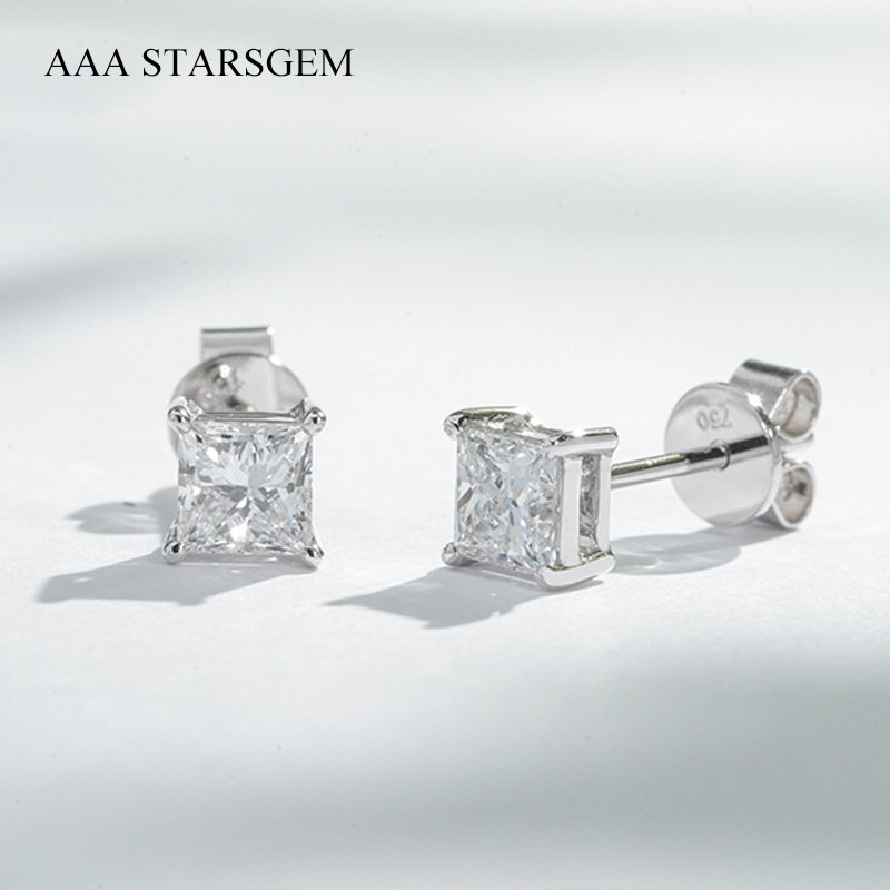 AAAStarsgem 4×4mm Princess Cut Lab Grown Diamond 18K White Gold Diamond Stud Earrings